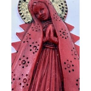Seitz München Wax Madonna Ornament Red & Gold German Religious VTG Christmas